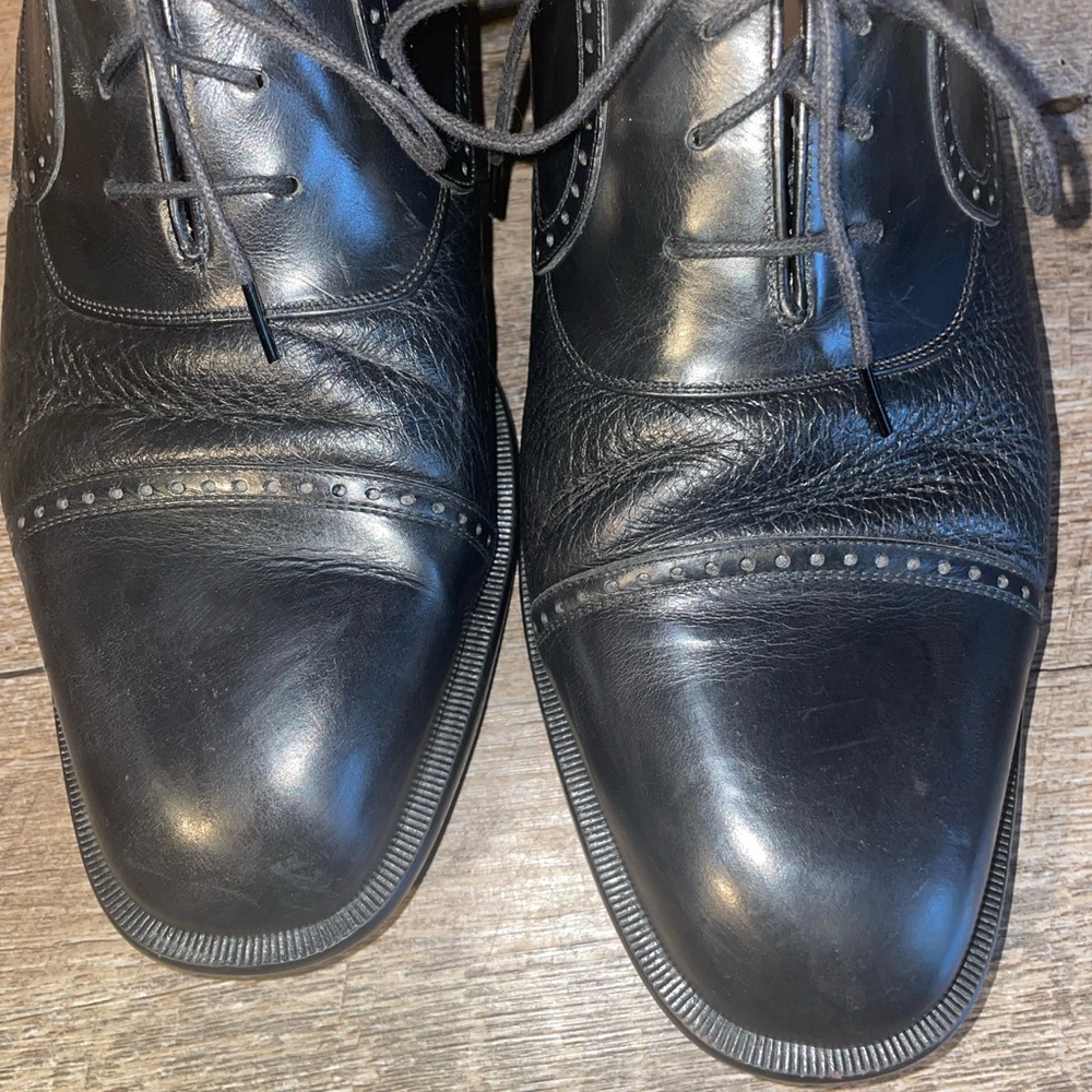 MEZLAN Leather NICOLA Oxfords Dress Shoes Deer Skin Captoe Sz. 9.5 W Black Spain - Picture 9 of 15